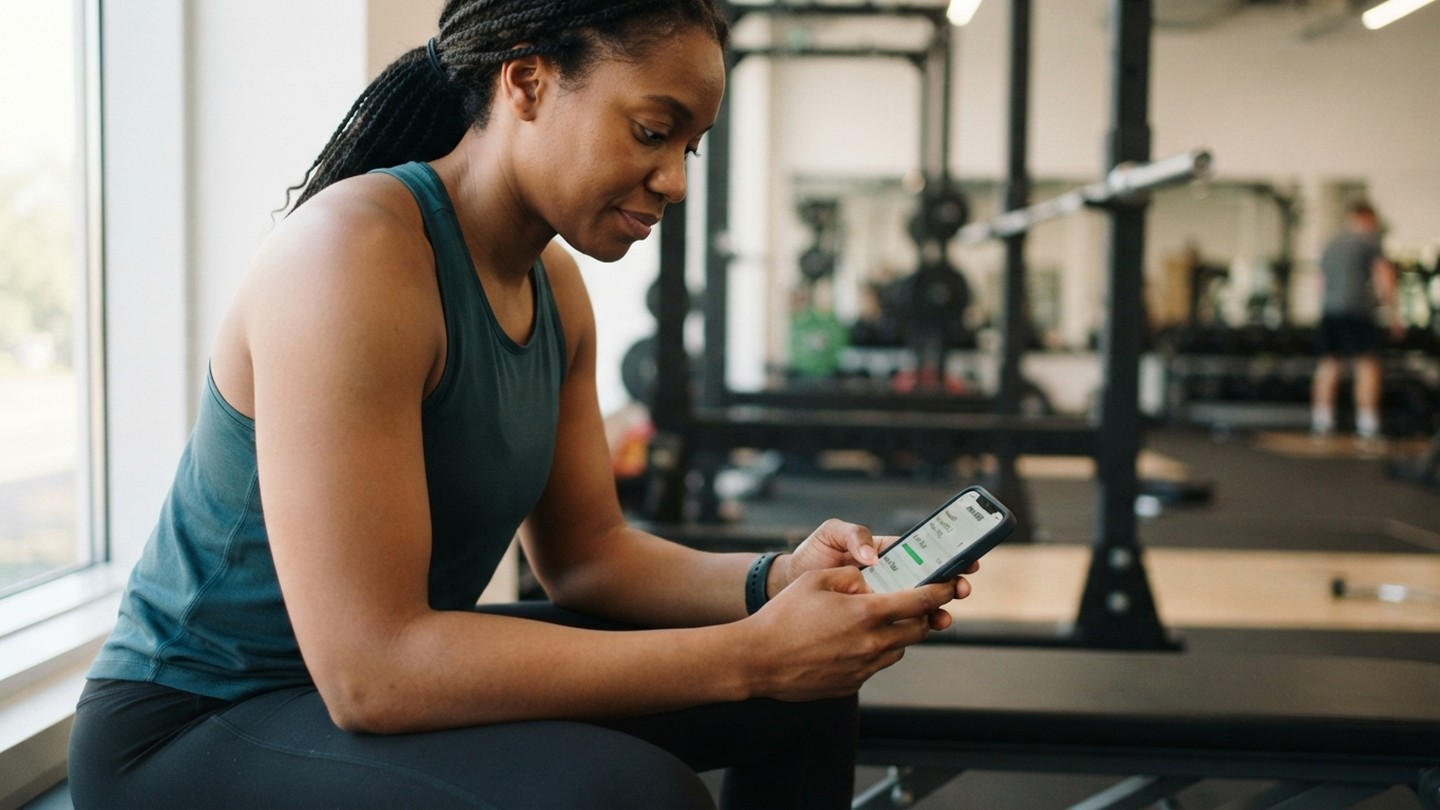 Person using Roarer app to log sets and reps